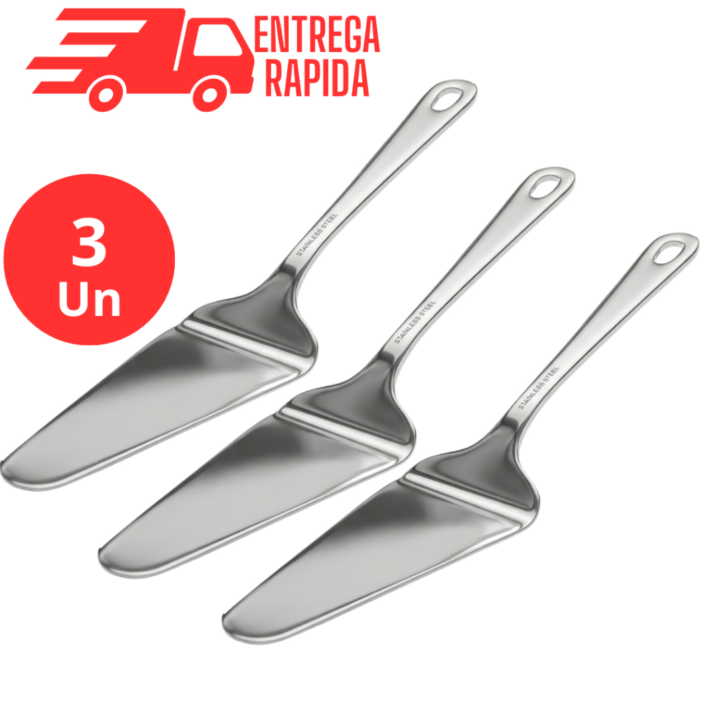 Kit 3 Espátula Cortar Bolo Aço Inox Premium Torta Pudim Pães Pizza Utensílio Cozinha Confeitaria