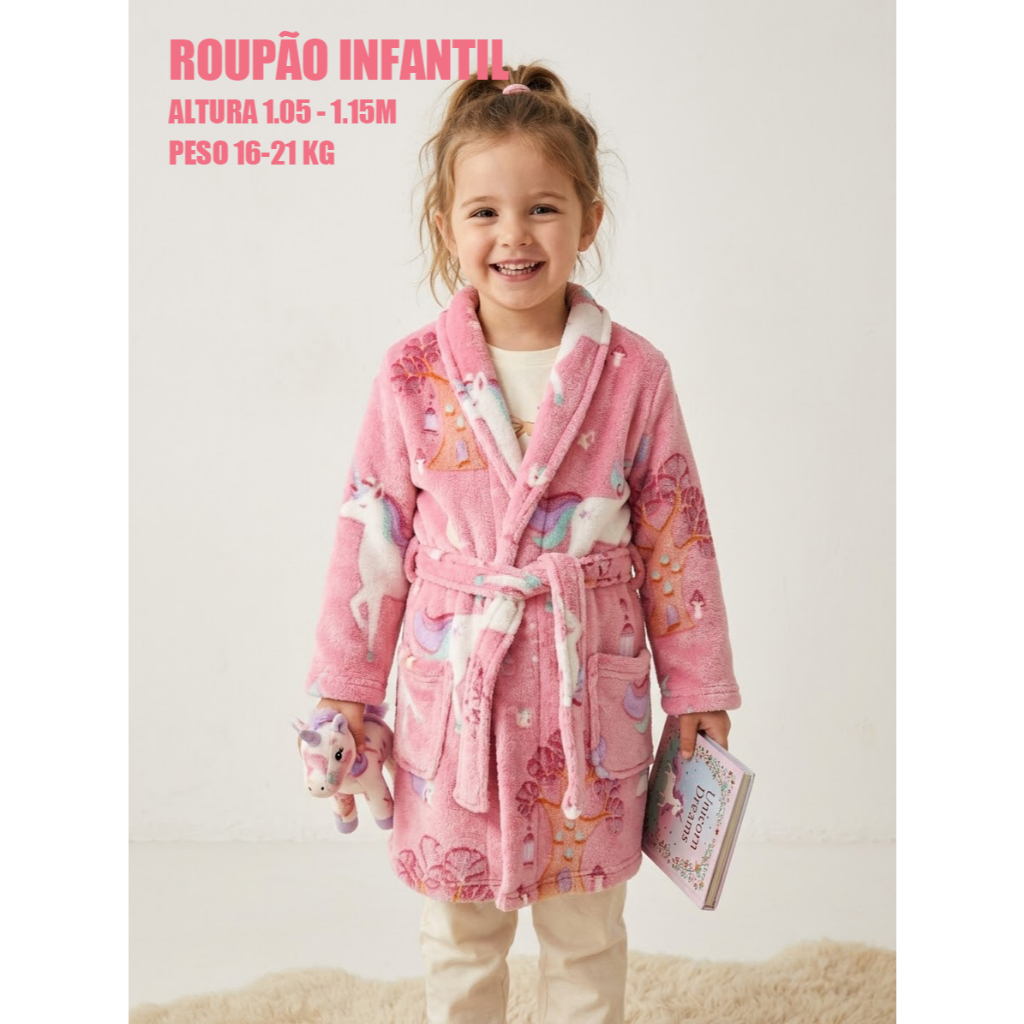 Roupão de Banho Infantil Macio Atoalhado Microfibra Menino Menina