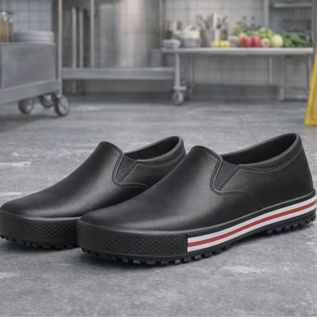 Tenis Sapato Soft Work BB80 Preto e Listra Branco/Vermelho Proteção  Iate Cozinha Limpeza Hospital Babuche Hospitalares