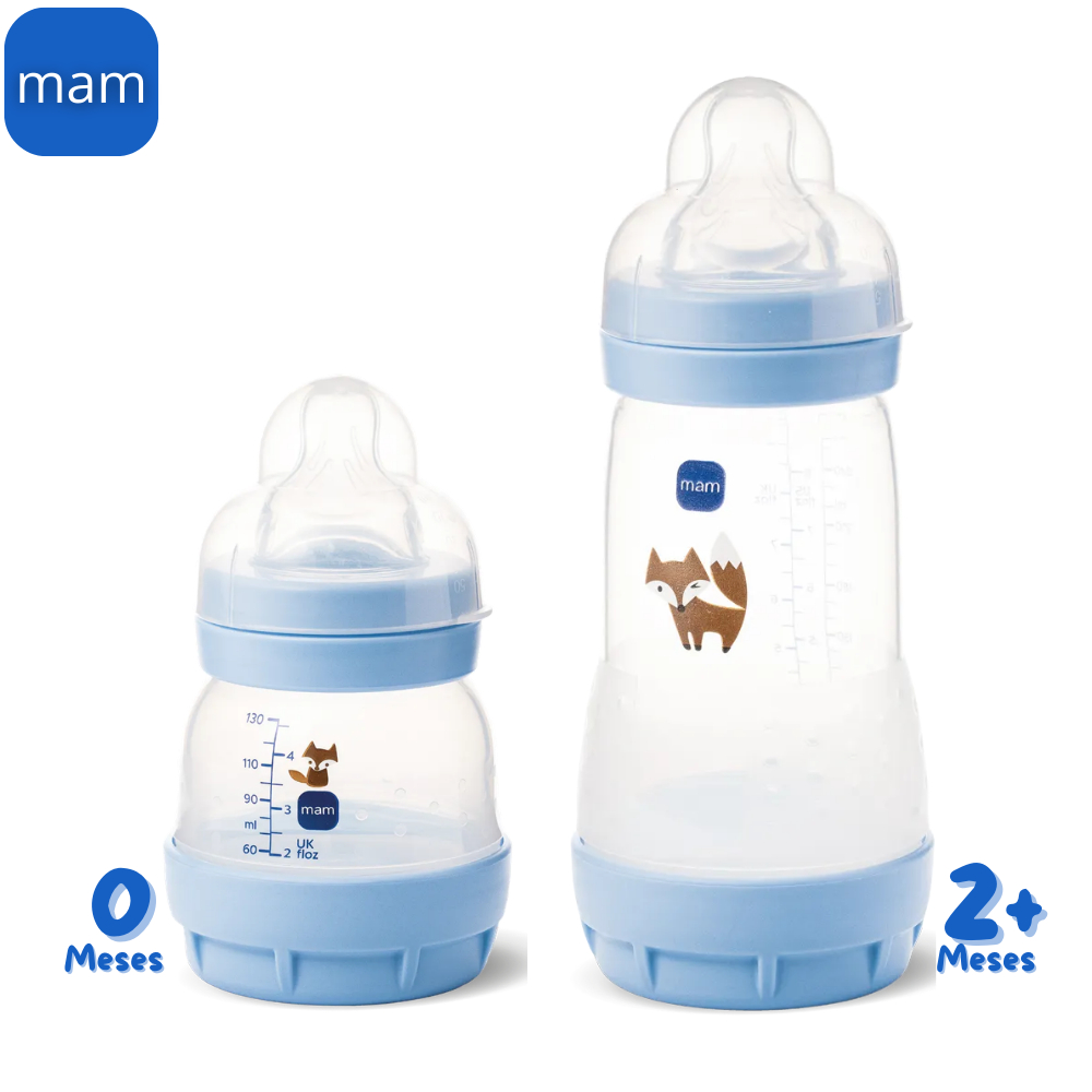 KIT 2 Mamadeiras Anticólica Mam Easy Start Bebê - 130/260ML Azul Nova Coleção