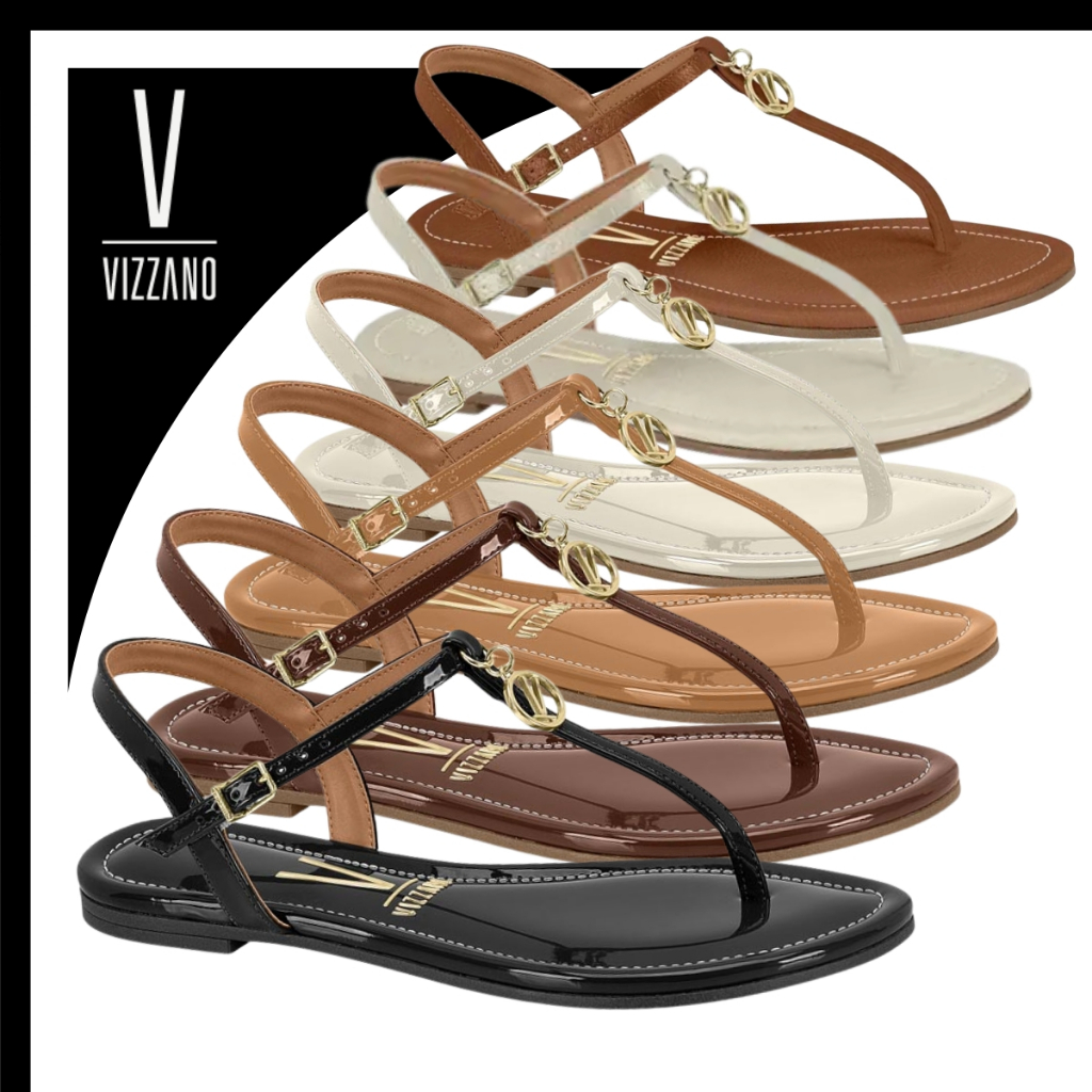 Rasteira Vizzano Feminina Pingente Dourado Fivela Flat Casual Conforto Dia a Dia Leve