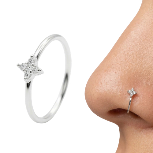 Piercing Nariz Prata 925 LEGITIMA Argola c/ Estrela Cravejada 8MM - Orelha Delicada Antialergica