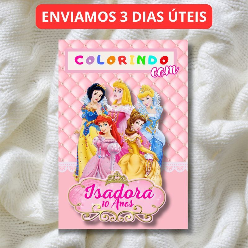 Livro de Colorir Personalizados Princesas, 14cm x 21cm lembrancinha para festa e aniversário