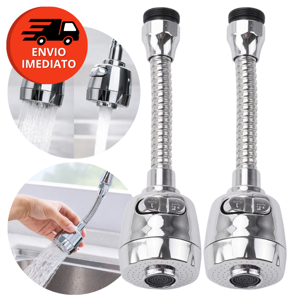 Kit Bico Extensor Torneira Duplo Jato 360º Adaptador Flexível Arejador Cromado Pia Cozinha Banheiro