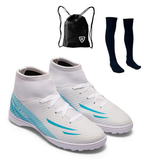 Chuteira Society UZ 2000 Botinha Cano Alto Adulto Uzze Sport Tração Máxima + Meião Mochila
