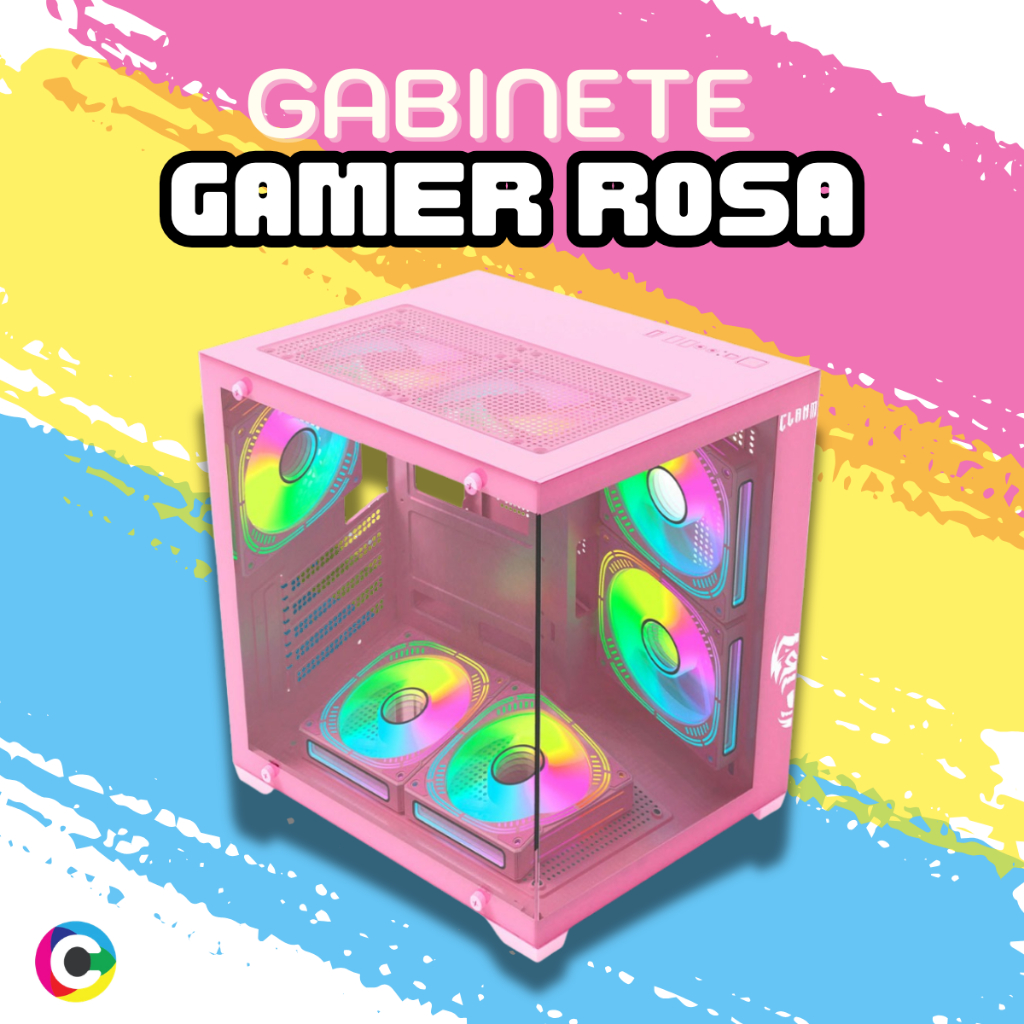 Gabinete Gamer ROSA Grodd CANDY 4 SLOTS para 7 Fans Cooler miniATX mATX Design Moderno Compacto