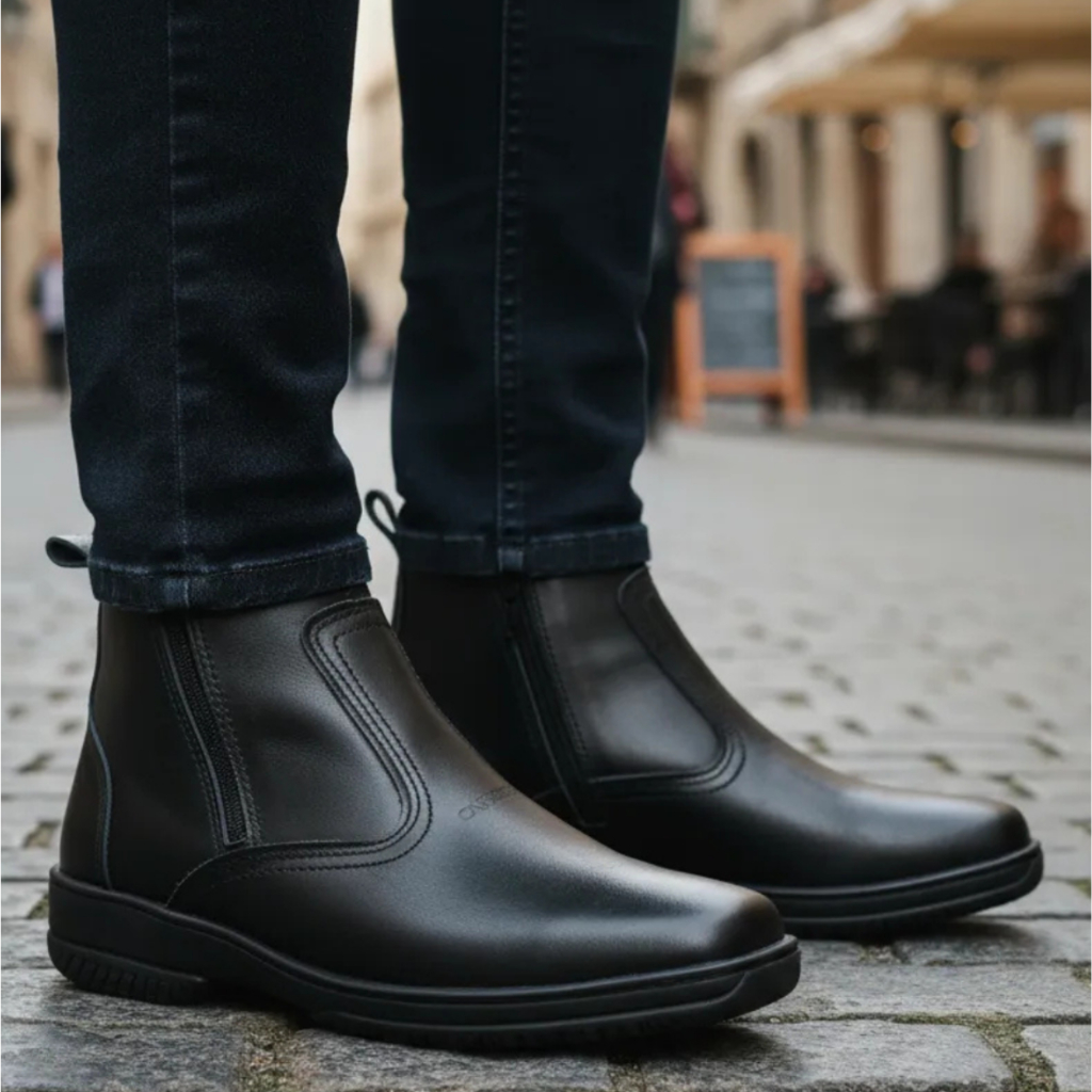 Bota Social Masculina Botina Com Ziper Botinha Casual Em Couro Legitimo Solado Costurado Modelo 2220