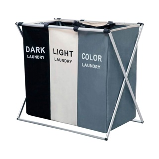 Cesto De Roupa Suja 3 Divisórias Dobrável Separador De Cores Lavanderia Organizador Premium em Oferta na Shopee