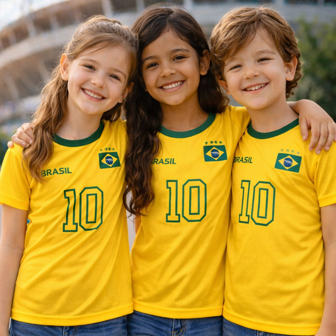 Camiseta Brasil Copa do Mundo Masculina Feminina Infantil