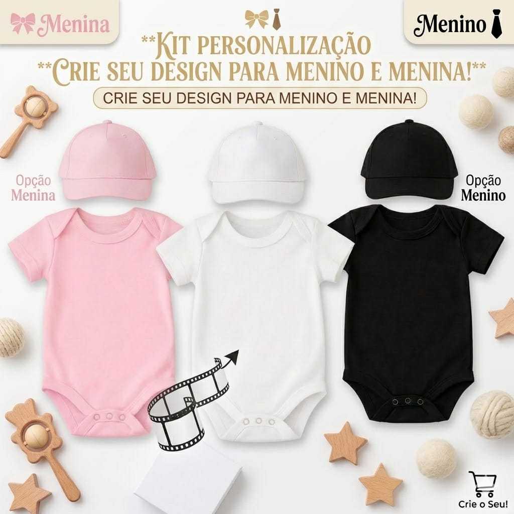 Kit Body E Bone Liso Para Estampar Personalize Como Quiser Cores Preto Branco Rosa Kit Infantil Bebe Com Nome E Desenho
