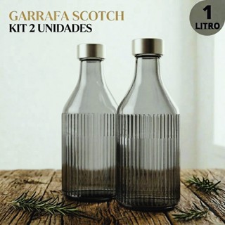 KIT DE 02 GARAFAS DE VIDRO SCOTCH CINZA 1L COM TAMPA INOX ESCOVADO FECHAMENTO HERETICO em Oferta na Shopee