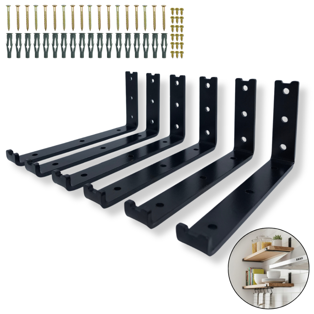 Seis Suportes De Prateleira Formato L Mão Francesa 20cm Aço Resistente Design Moderno Cantoneira