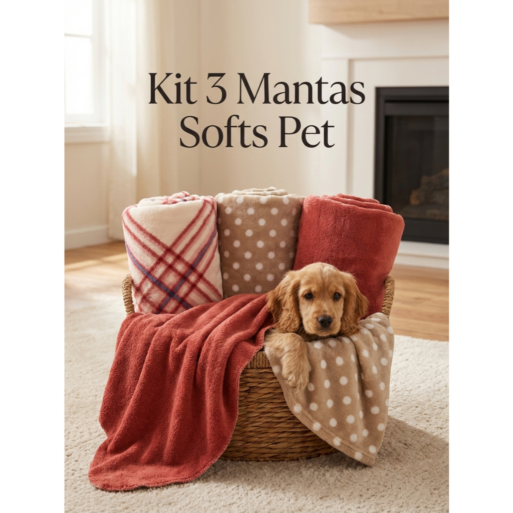 Kit 3 Mantas Soft Pet Microfibra 105x65cm – Super Macias, Quentes e Conforto Premium