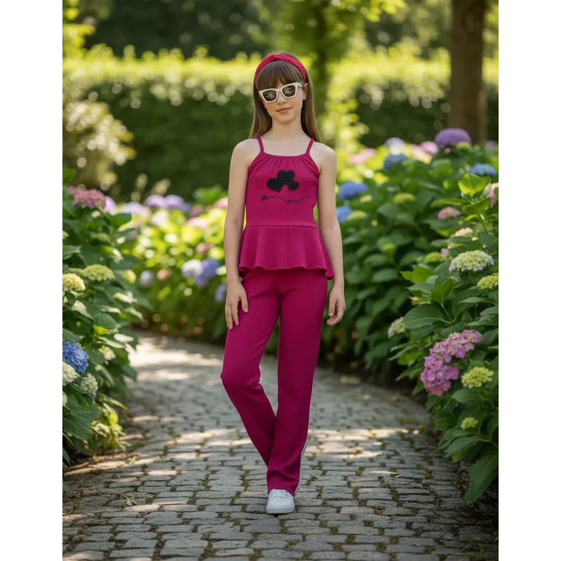 Conjunto Infantil Feminino Calça Pantalona Blusa Babado Alcinha Meninas Malha Algodão Juvenil