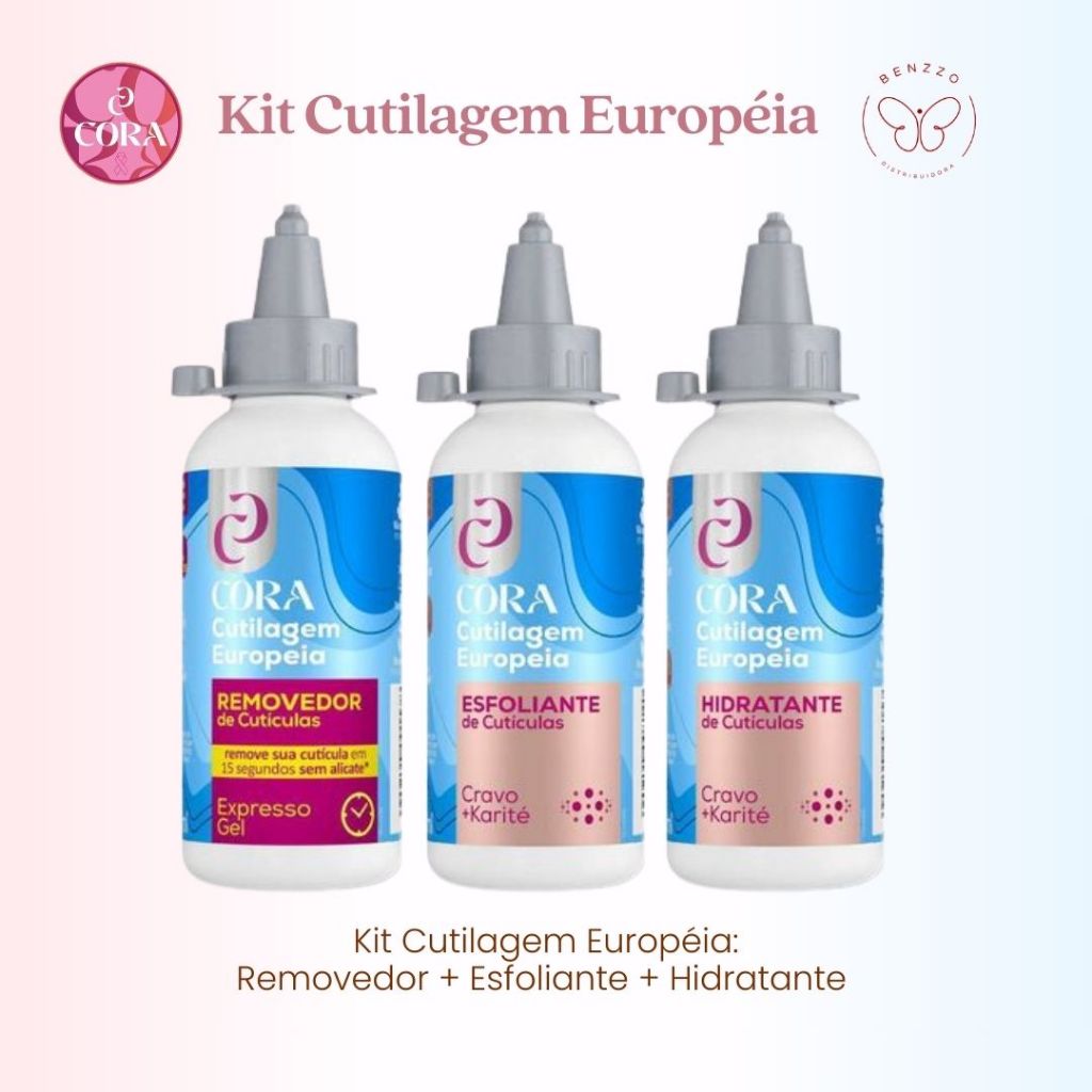 Kit Cutilagem Europeia Removedor + Esfoliante + Hidratante cutícula King Cora em Oferta na Shopee