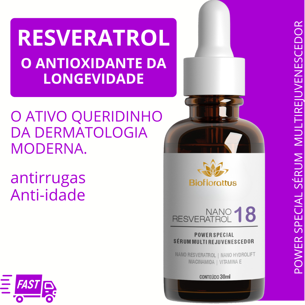 Sérum Facial com Resveratrol e Niacinamida | Anti-Idade e Antirrugas | Tecnologia Nano Bioflorattus