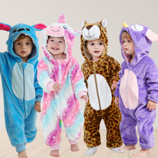 Macacão Infantil Menina Bebê Menino Inverno Quentinho Plush Kigurumi Stitch com Zíper Bichinhos em Oferta na Shopee