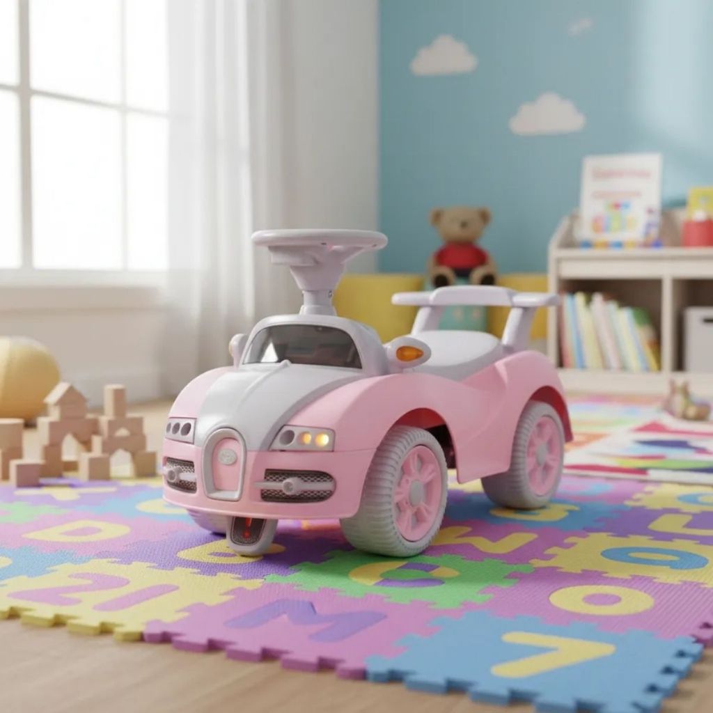 Carrinho De Passeio Primeiro Passo Infantil Pedal Criança Com Luz e Som Rosa Azul