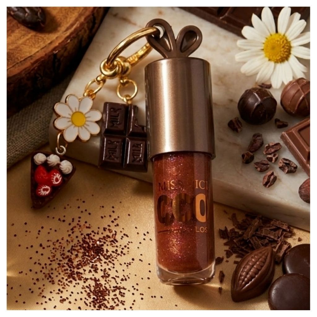 Lip Gloss Chocolate Com Chaveiro Choc Brilho Intenso Amarronzado Lábios Hidratados