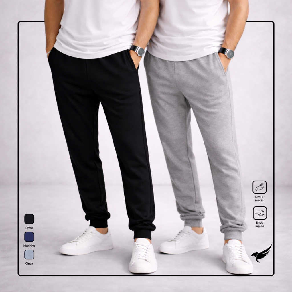 Kit 2 Calça Moletom Com Punho Jogger Masculina