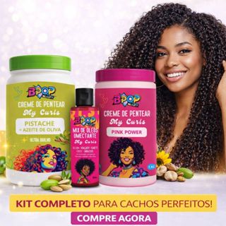 Kit Definição Natural 2 Cremes para Pentear Cachos 1Kg  Pink Power + Pistache + Mix Óleo Umectante em Oferta na Shopee