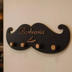 Cabideiro Bigode MDF para Capas de Corte Barbearia 4 Pinos