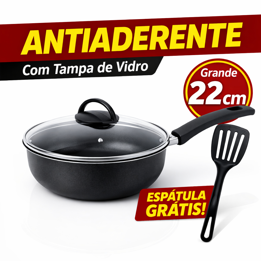 Frigideira Funda Com Tampa 22cm Antiaderente Teflon Grande