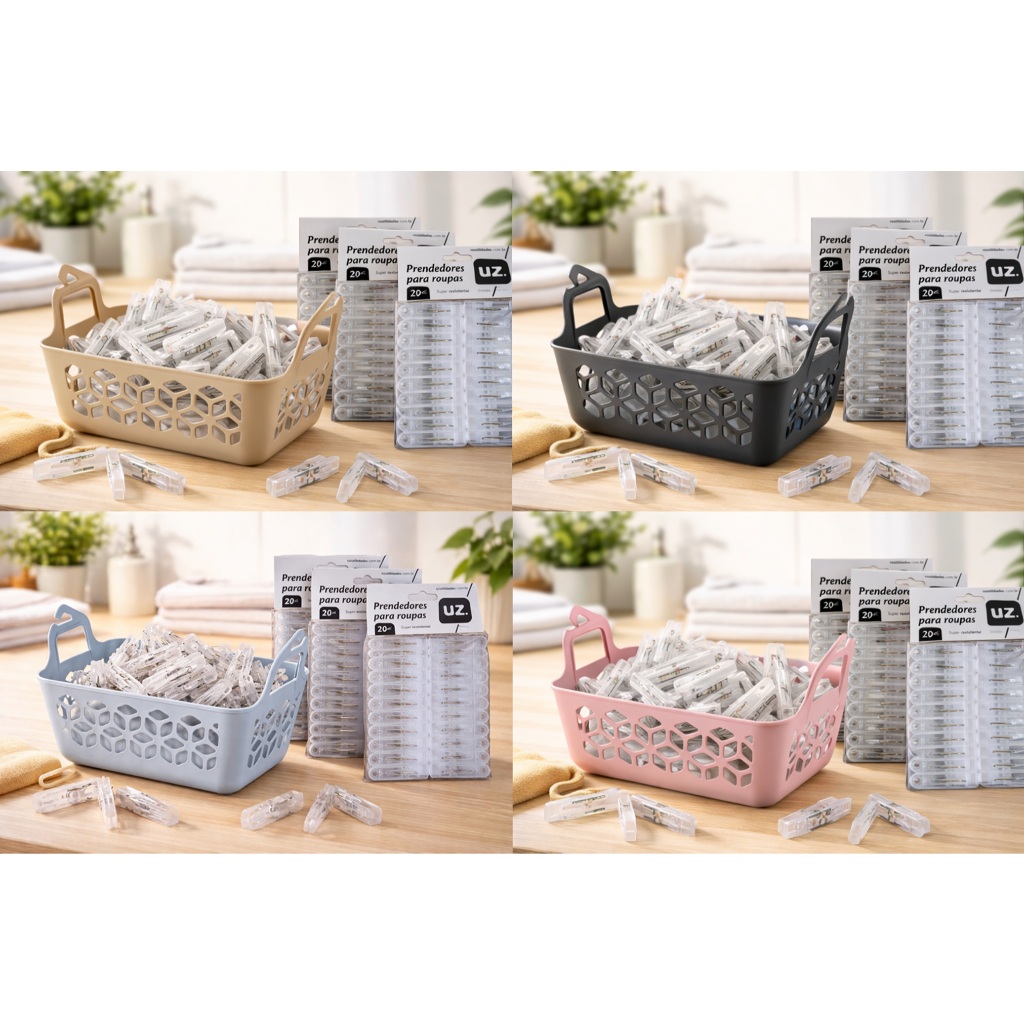 Cesto Para Prendedores Grampos de Roupa Plastic 1,6 Litros Em 2 Lindas Cores - Sanremo e UZ