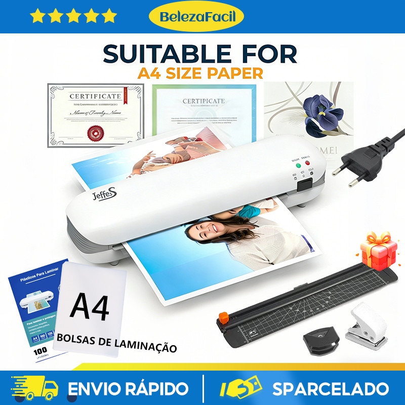 Plastificadora e Laminadora Portátil A4 Maquina Plastificar Documentos 220V Com 100pcs Bolsas De Laminação