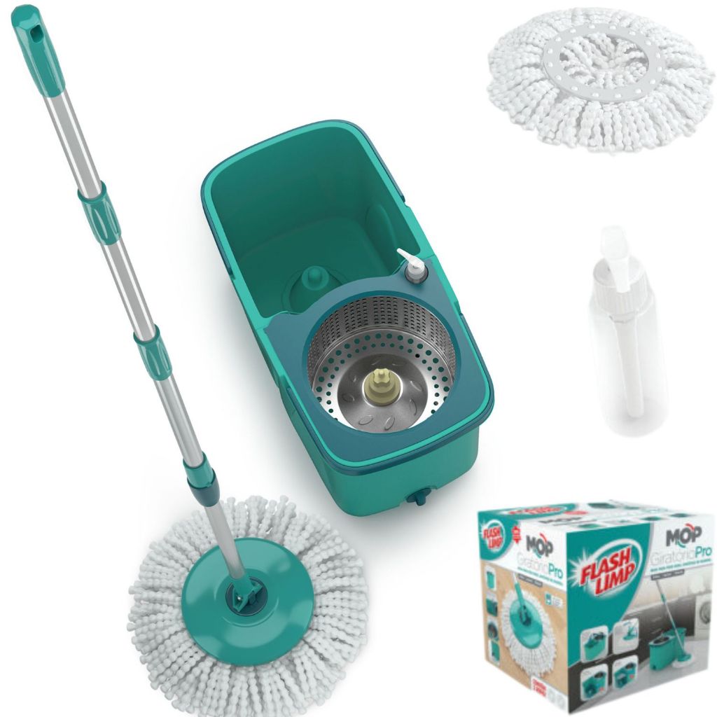 Mop Giratório Pro Flash Limp Cesto Inox Esfregão - Mop7824