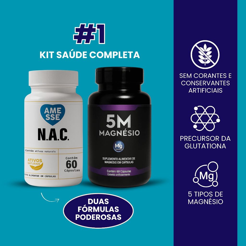 Kit NAC + 5M - Kit mais vendido - N acetil cisteína + 5 magnésios