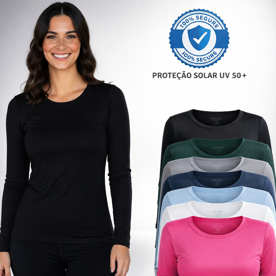 Camiseta Feminina Térmica Manga Longa Proteção Solar Uv 50+ Corrida Praia Fitnes Praia Verão Básico em Oferta na Shopee