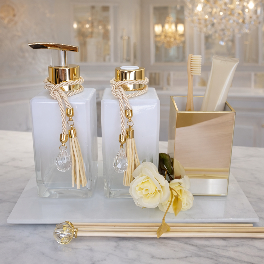 Kit Lavabo Banheiro com Porta Escova - Square Branco Degrade 250ml