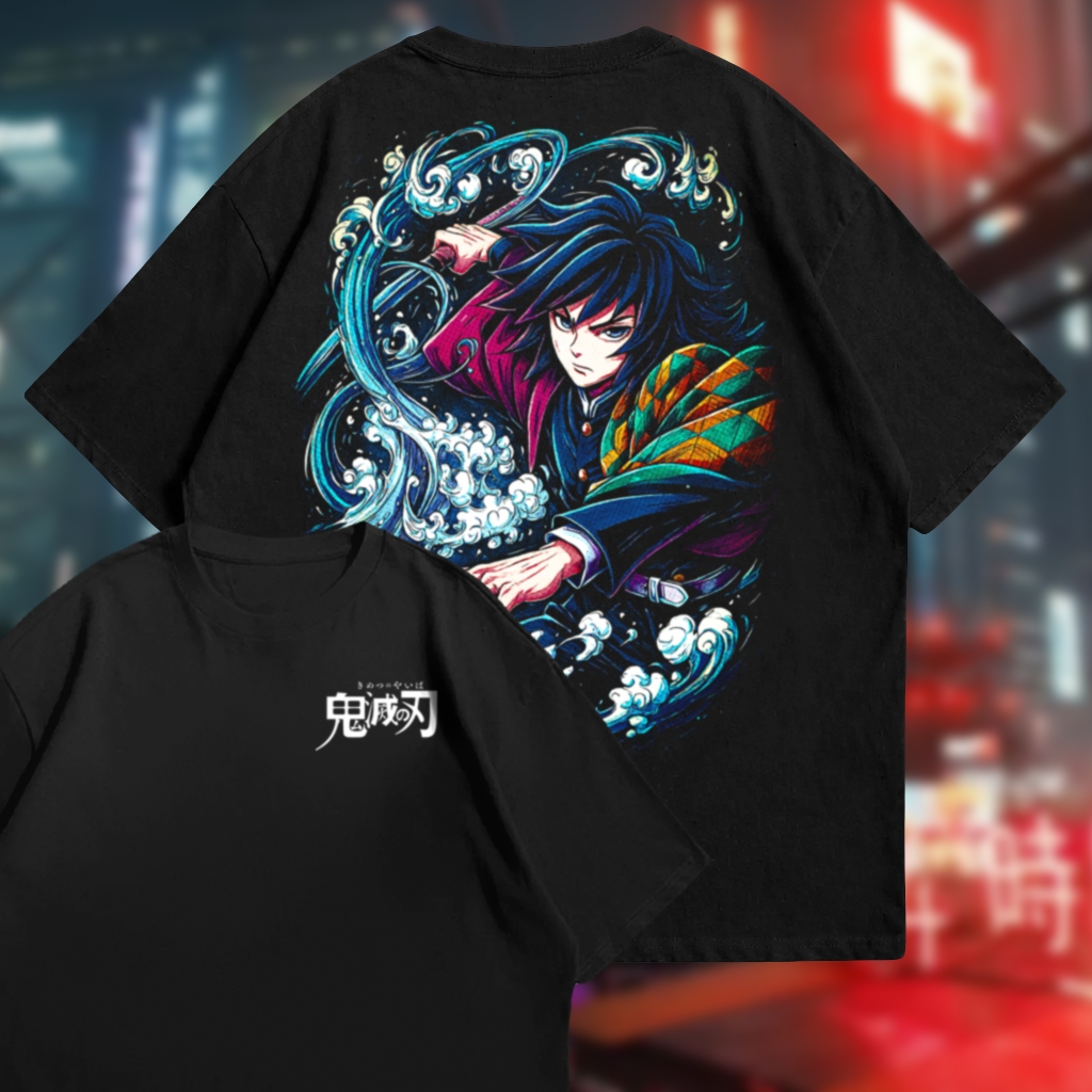 Camisa camiseta básica streetwear "Giyu Tomioka Demon Slayer Neon"