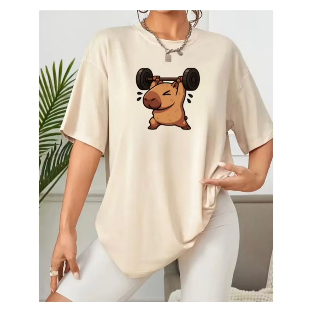 Camiseta Feminina Estampa Capivara Treino Oversized Academia Musculação 100% Algodão