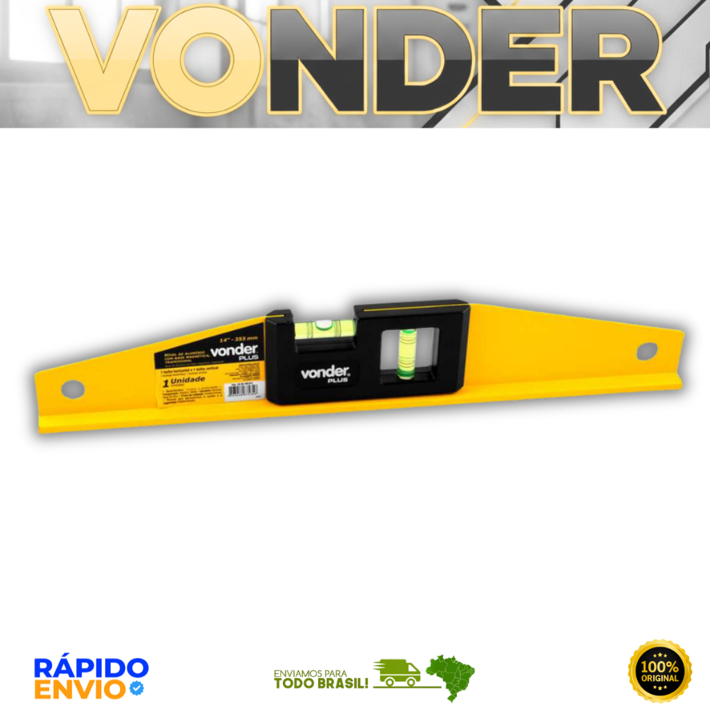 Nível De Aluminio Com Base Magnetica 14'' Trapeziodal Vonder Resistente Original Oferta Premium