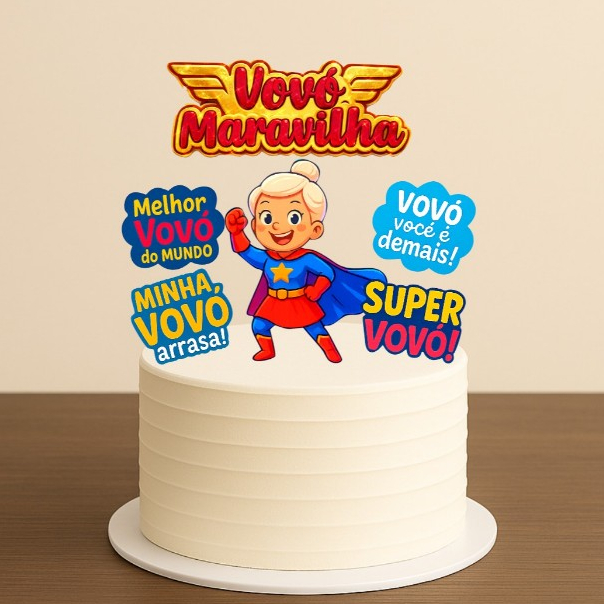 Topo de Bolo Super Vovó Topper Dia dos Avós Melhor Vovó do Mundo Decoração de Bolo Vovó Maravilha — R$ 24,90 em Shopee
