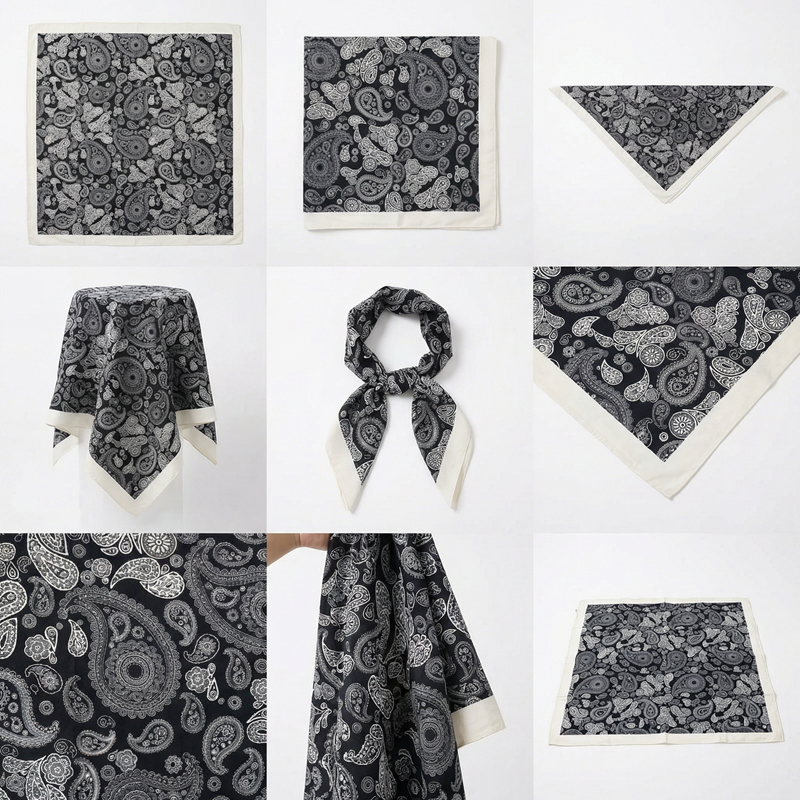 Lenço Seda Cetim 90x90cm Luxo – Bandana Feminina Elegante, Estilo Hip Hop Chic, Toque Macio Premium