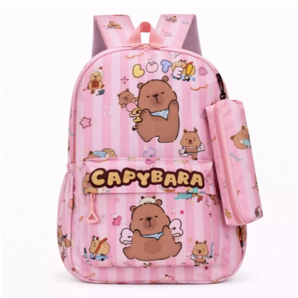 Mochila Capivara de Costa Com Estojo Juvenil e Infantil Escolar CS004
