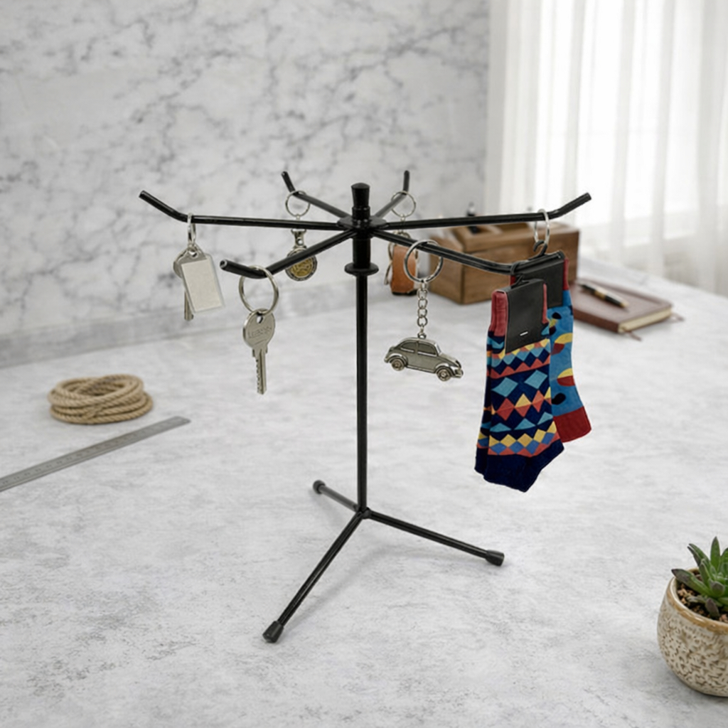 Suporte giratório de Balcão para chaveiros, bijuteria Porta joias tipo aranha de Ferro base tripé