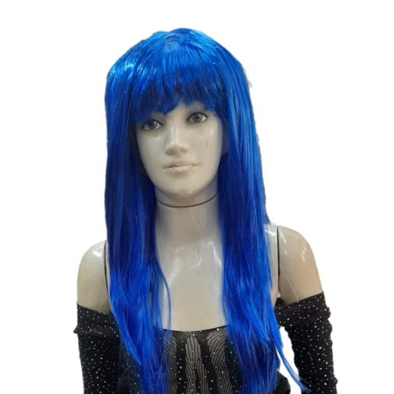 PERUCA LONGA LISA AZUL ESCURO | ROYAL | PERUCA COM FRANJA | APLIQUE | LACES | COSPLAY | FESTA FANTASIA | CABELO | AZUL