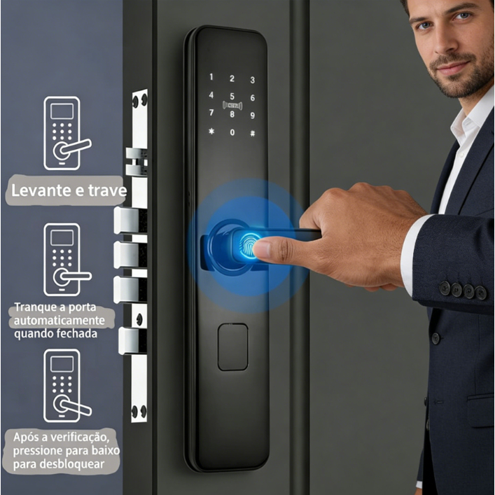 Fechadura Digital Biométrica Eletronica Touch Biometria Sistema de língua portuguesa