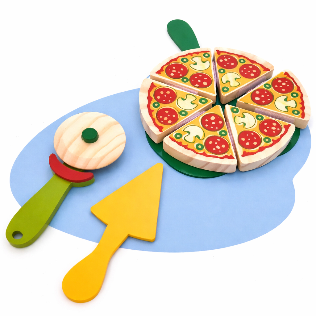 Pizza Brinquedo Madeira Infantil Pedagógico Montessori Faz de Conta Comidinhas Criança Lúdico