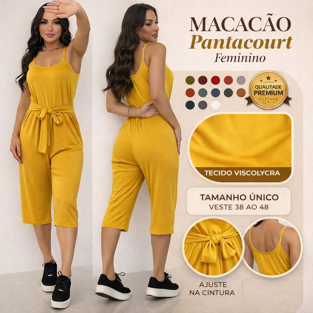 Macacão Feminino Pantacourt Alcinha Malha Viscolycra Pantacurt  Único 38 ao 46