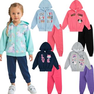 Kit 6 Peças Moletom Menina Infantil Com Zíper e Capuz  Conjunto Inverno 1 Ao 8  3 jaquetas + 3 Calças em Oferta na Shopee