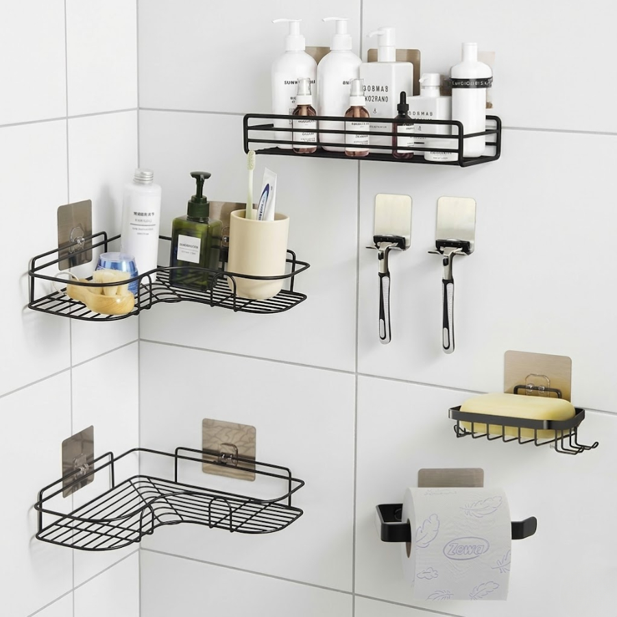 Porta Shampoo Sabonete Organizador de Banheiro sem Furar Parede Vários Modelos 1/2/3/4/7 Peças