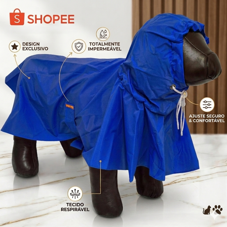 Capa de Chuva Sao Pet Cachorro Gato Azul