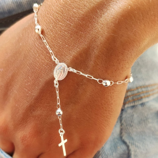Pulseira Terço Nossa Senhora Semi Joia Delicada Banhada Prata 925 em Oferta na Shopee