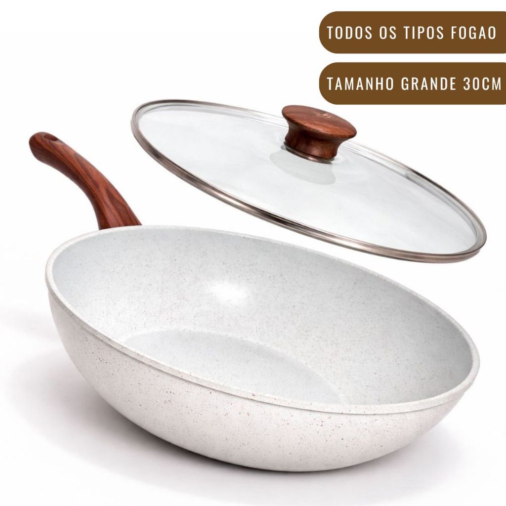 Frigideira Wok Indução Ceramica com Tampa 30cm