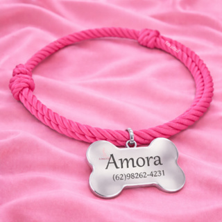 Coleira com Nome Personalizado com Osso Prata Espelhado Esclusivo para Seu Pet K1 em Oferta na Shopee